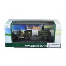 Cararama 1/4 Ton Military Army Vehicle with Trailer and Display Case 1/43 Diecast Model Car 