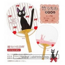 Kiki's Delivery Service Mini Bamboo Fan Uchiwa w/Envelope Black Cat Jiji Ghibli