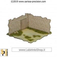 Mediterranean Village Corner Wall With Door 10x10 (28mm) T111