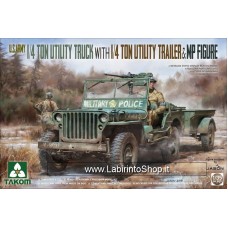 Takom 1/35 U.S. Army 1/4 Utility Truck With 1/4 Ton Utility Trailer and MP Figure