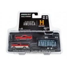 Greenlight - 1/64 - Hollywood Hitch and Tow  - The Cars that Made America - 1965 Ford Mustang Fastback 1967 Ford F-100 and Car Hauler